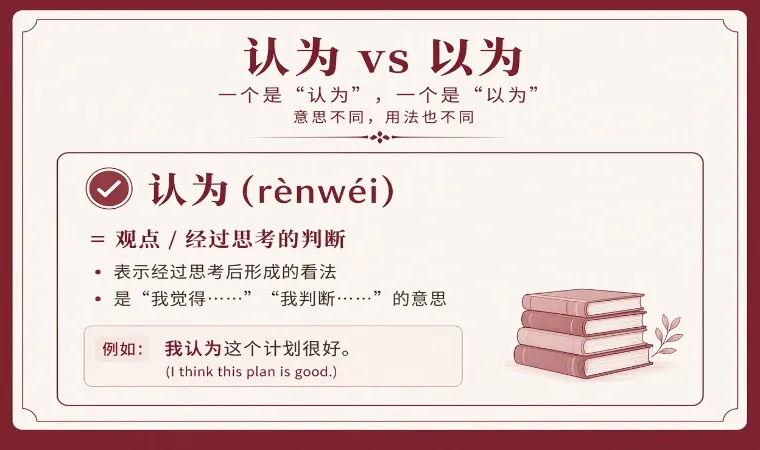 تفاوت 认为 و 以为 در گرامر آزمون HSK 4